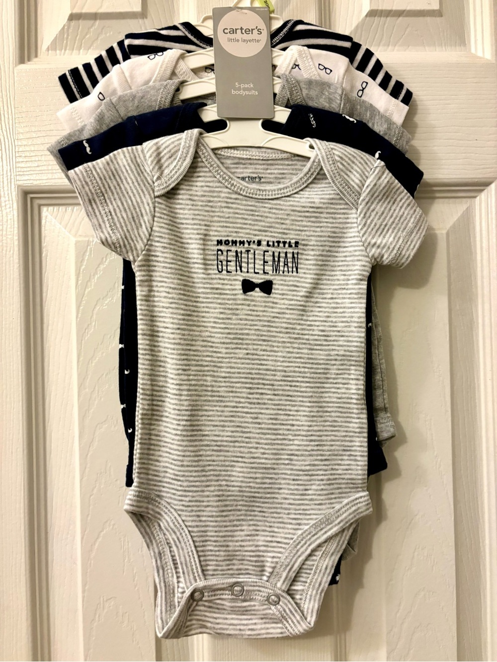 ✨New✨Carter's Gray & Navy Striped 'Mommy's Little Gentleman' 5 Pc Set